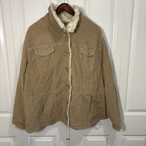 Sonoma Corduroy Sherpa Jacket Womens 3X Tan Lined Boho Cottagecore Fall Cozy - Picture 1 of 7